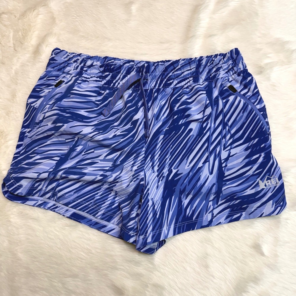 REI Co-op Active Shorts Kids XL 18 Blue Abstract Print Zipper Pocket Lined